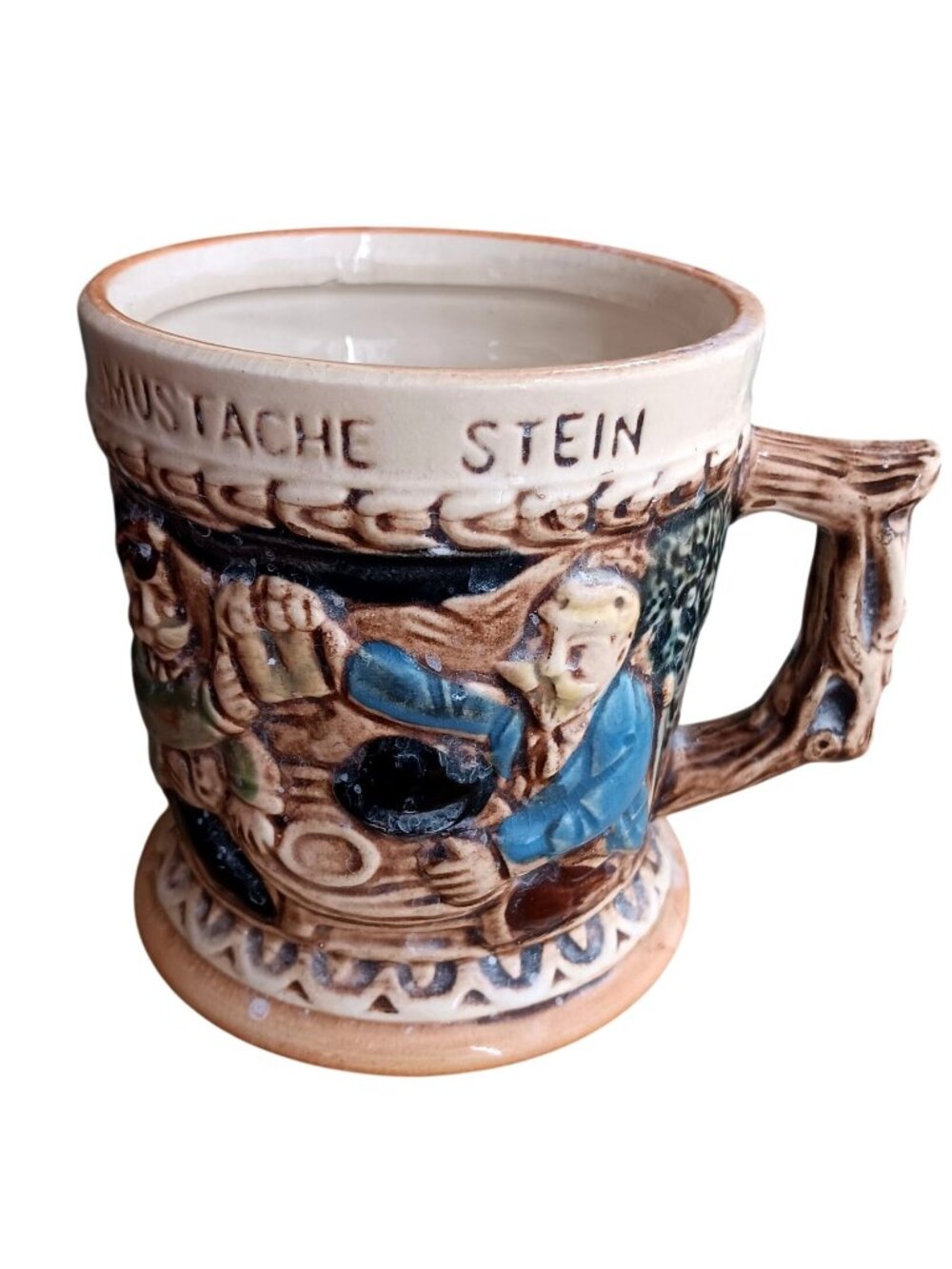 Vintage Mustache Stein Beer Mug With Hand-Painted Relief Design 1950's Japan
